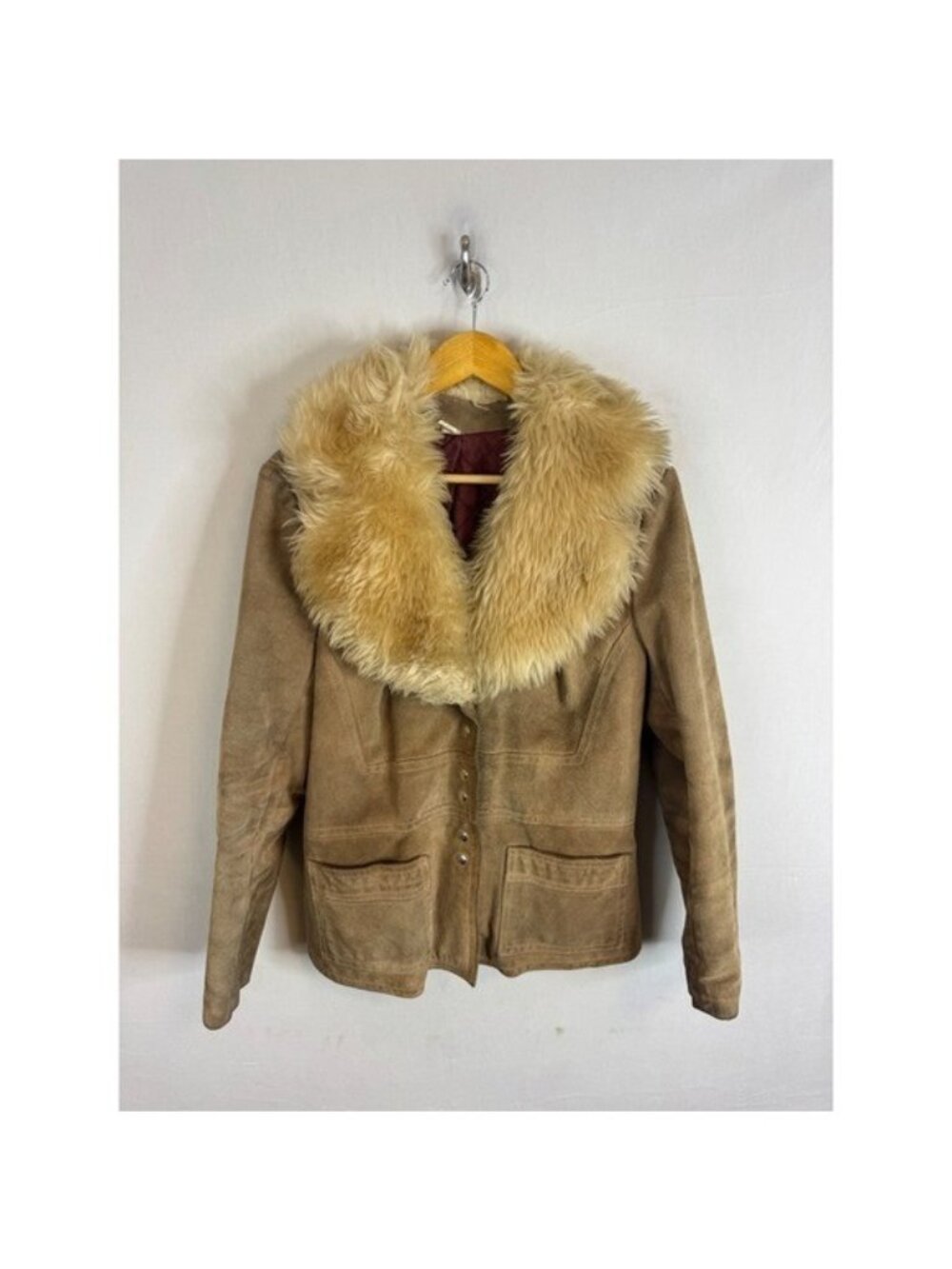 Vintage Canada Suede Leather Jacket Penny Lane Fur Collar Brown Woman S